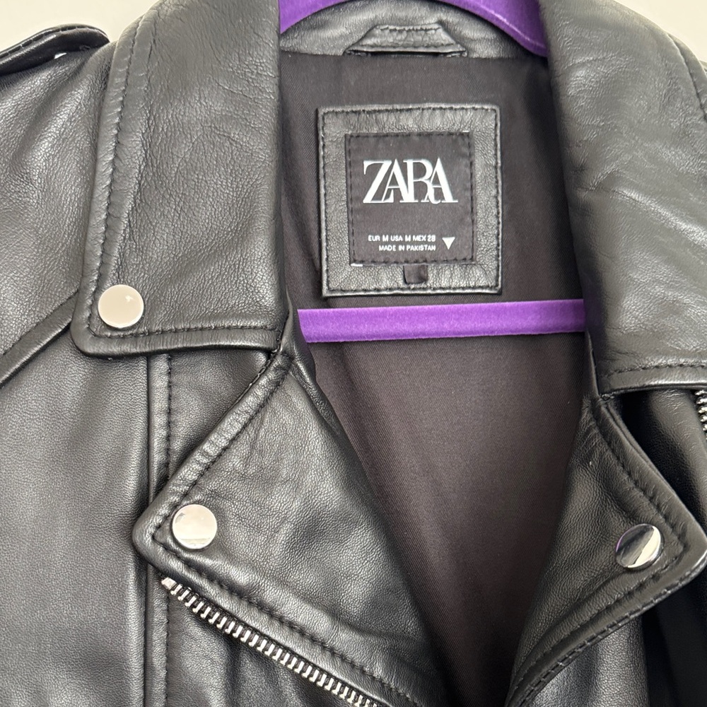Zara Black Faux Leather Jacket Moto Size M Medium. Imperfect. Edgy Street.